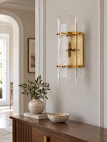 Textured Glass Panel Wall Sconce — Copper-tone / Clear — interior setting