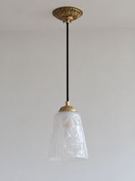 Copper-Tone pendant with translucent patterned glass cone, shown unlit, product view