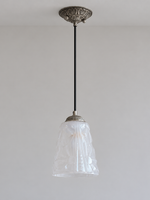 Antique Silver pendant with translucent patterned glass cone, shown unlit, product view