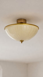 Lune Veil Ceiling Light, approved ribbed glass and French-gold rim