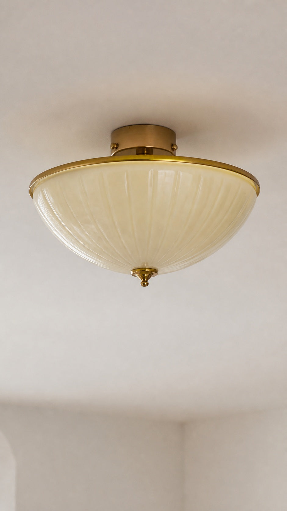 Lune Veil Ceiling Light, approved ribbed glass and French-gold rim