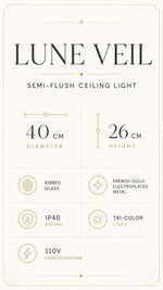 Lune Veil Ceiling Light, approved dimensions and specification card