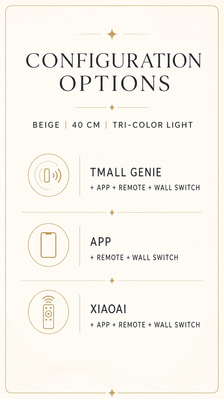 Lune Veil Ceiling Light, approved control configurations