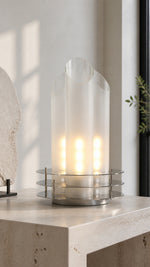 SpaceAge Glow Table Lamp — low-angle tabletop view