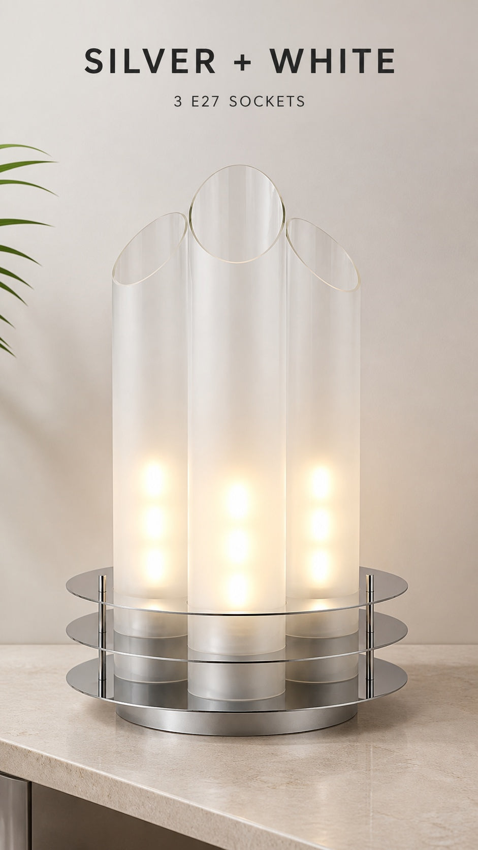 SpaceAge Glow Table Lamp — Silver + White variant