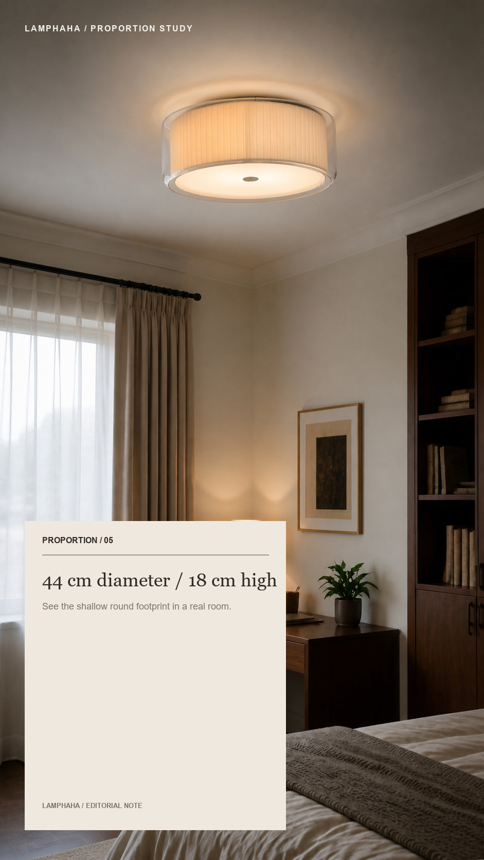 Mercer 44 cm diameter and 18 cm high flush-mount ceiling light shown in a real room