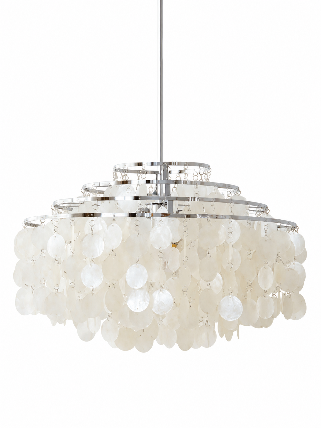 Chrome natural shell chandelier, 4 tiers, 60 cm diameter