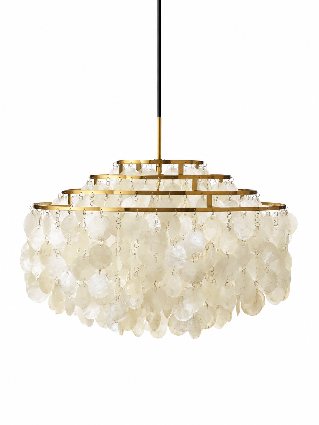 Copper-tone natural shell chandelier, 4 tiers, 53 cm diameter