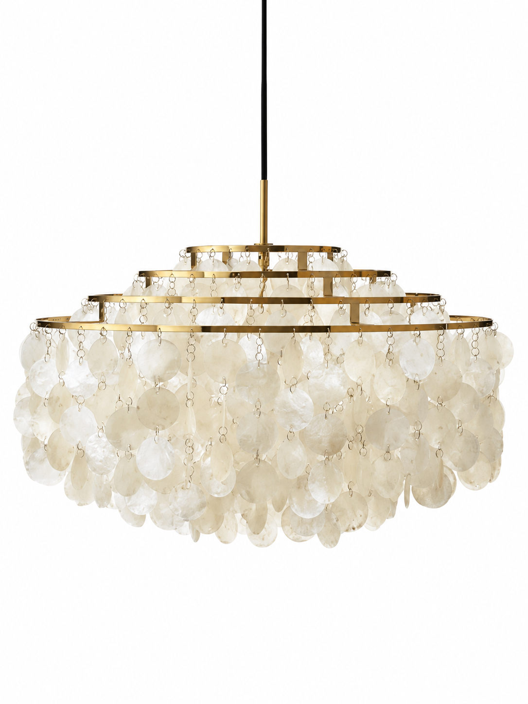Copper-tone natural shell chandelier, 4 tiers, 60 cm diameter