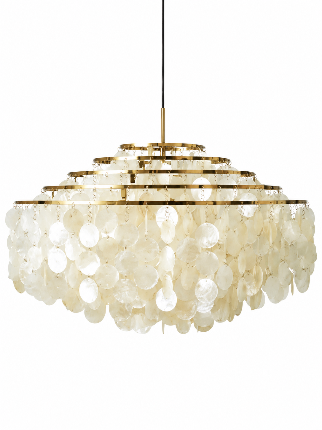 Copper-tone natural shell chandelier, 5 tiers, 70 cm diameter