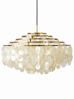 Copper-tone natural shell chandelier, 5 tiers, 80 cm diameter