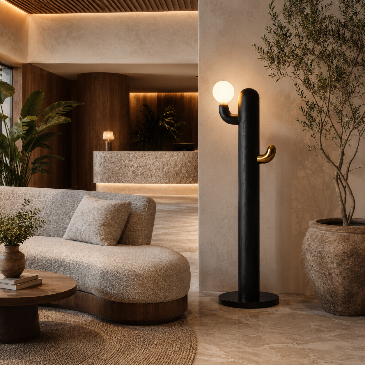 LAMPHAHA Cactus Wood Floor Lamp