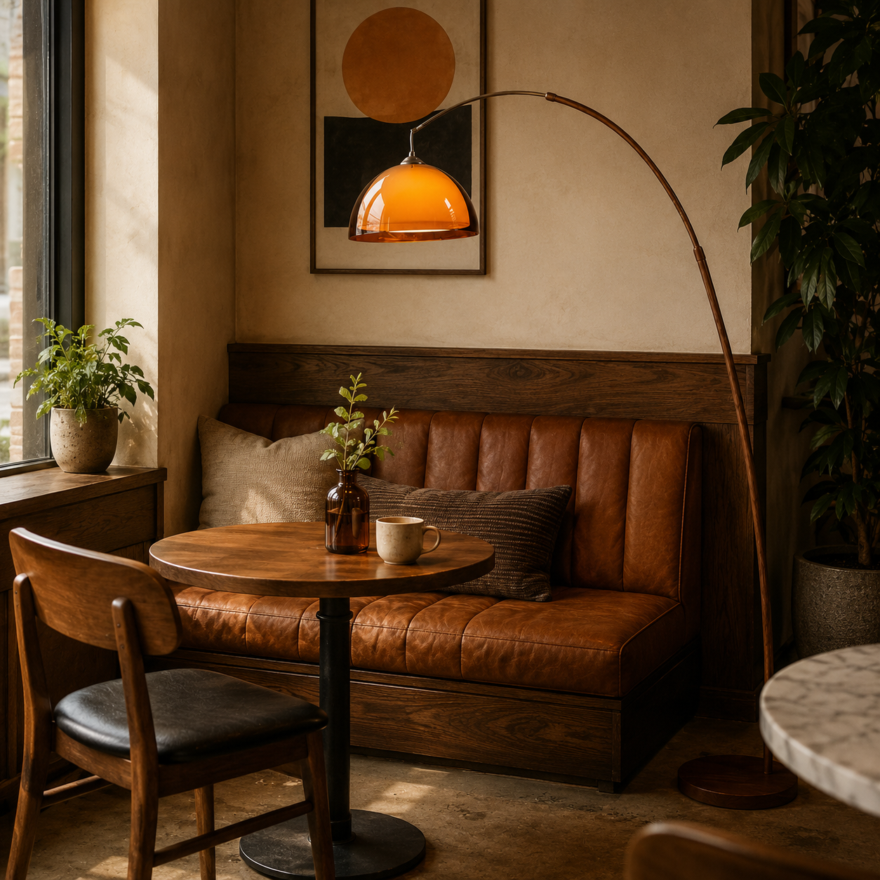 Walnut & Amber Color Bending Floor Lamp