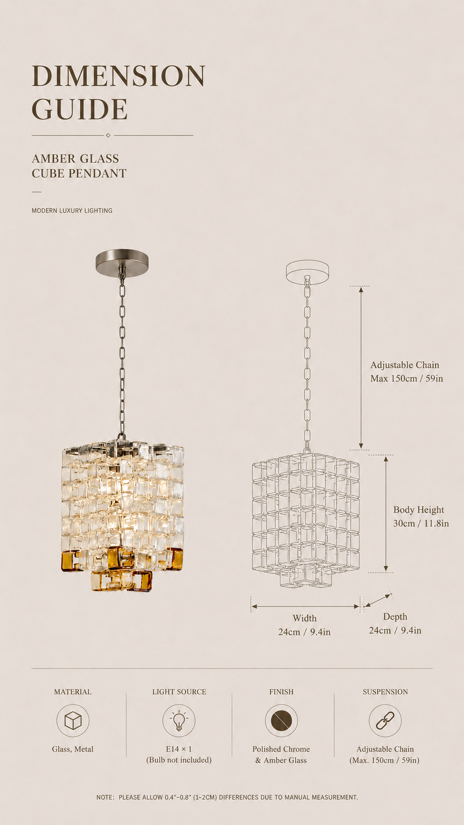 Murano Sugar Cube Glass Pendant Light