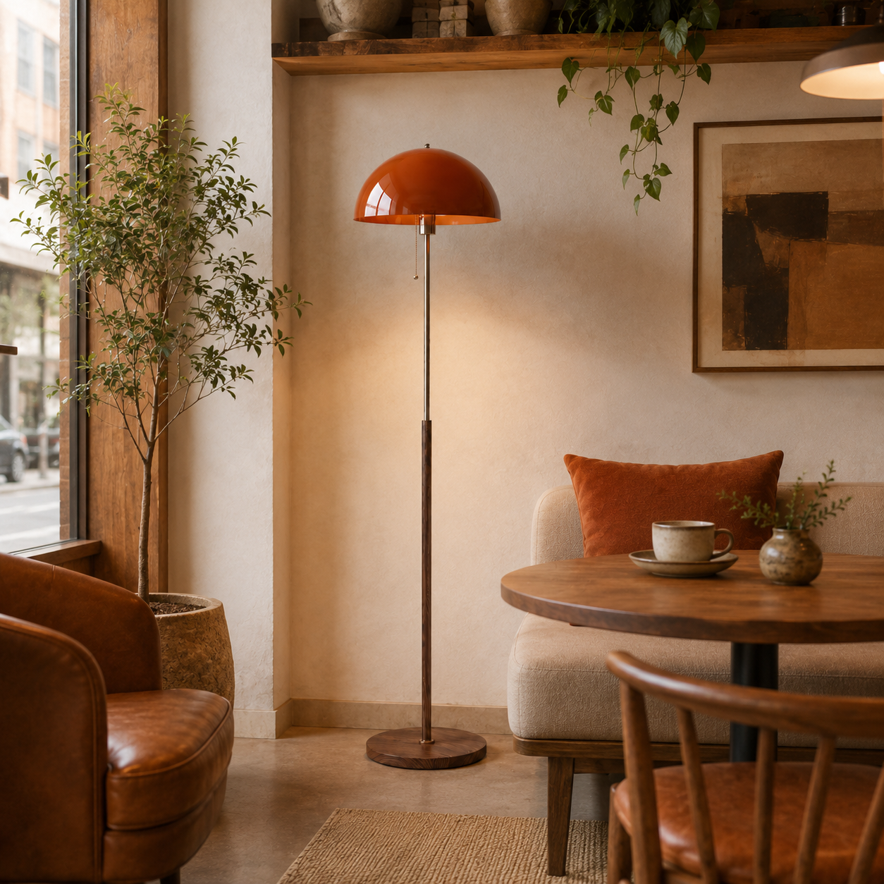 Walnut & Amber Color Floor Lamp