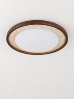 Travertine and Wood Ring LED Ceiling Light, 47 cm, cream travertine and dark wood, shown unlit, image 1
