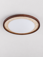 Travertine and Wood Ring LED Ceiling Light, 54 cm, cream travertine and dark wood, shown unlit, image 2