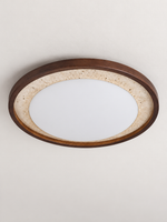 Travertine and Wood Ring LED Ceiling Light, 47 cm, cream travertine and dark wood, shown unlit, image 3