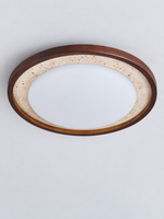 Travertine and Wood Ring LED Ceiling Light, 54 cm, cream travertine and dark wood, shown unlit, image 4