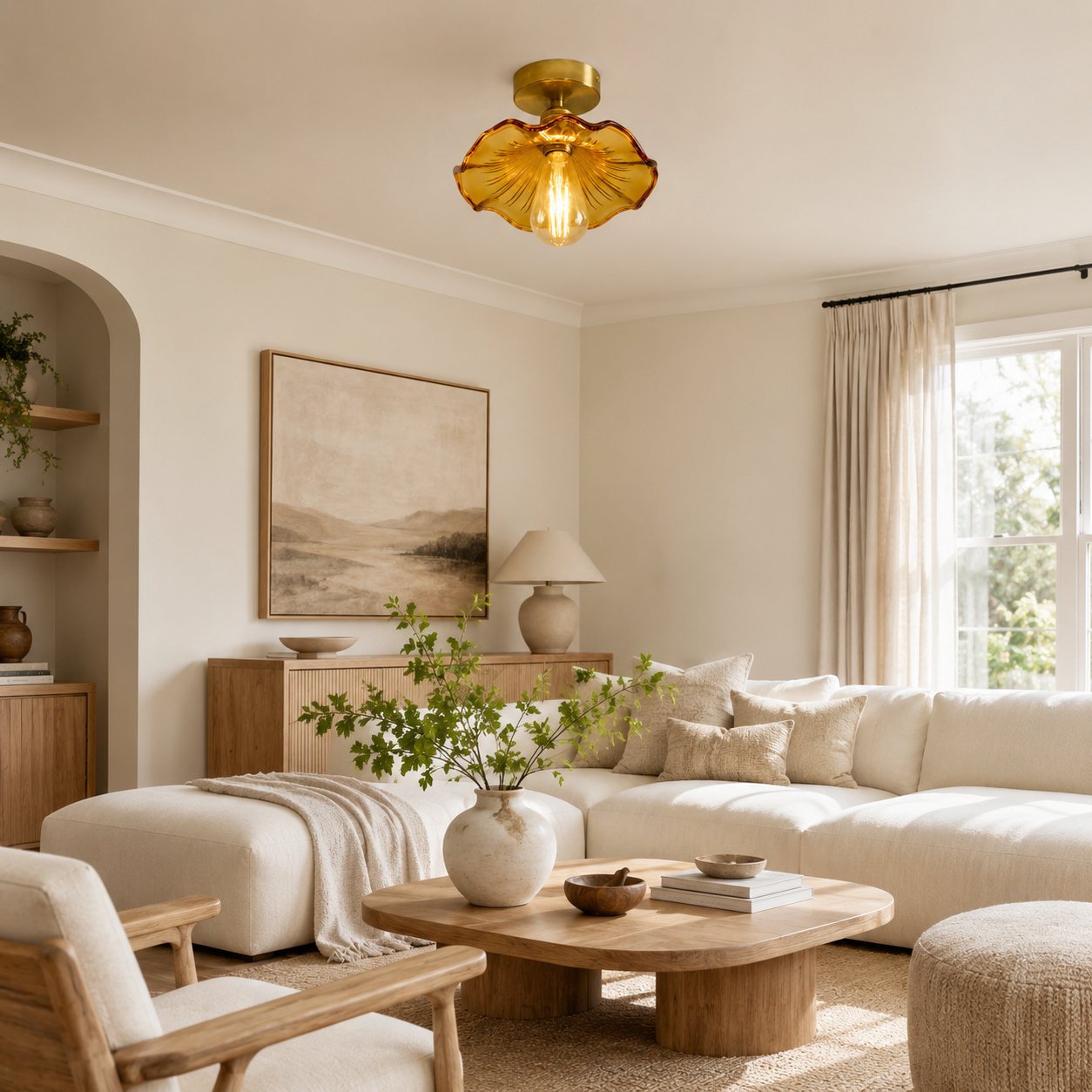Lotus Leaf / Pleated Umbrella-Shaped Glass Ceiling Light