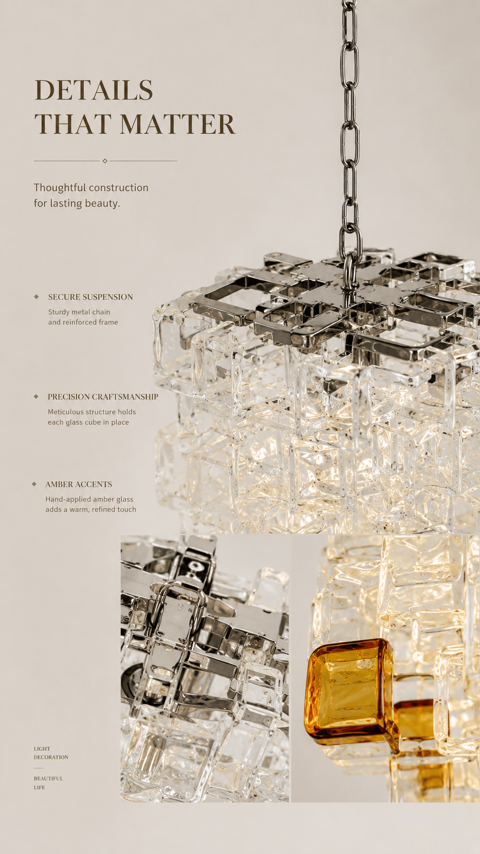 Murano Sugar Cube Glass Pendant Light