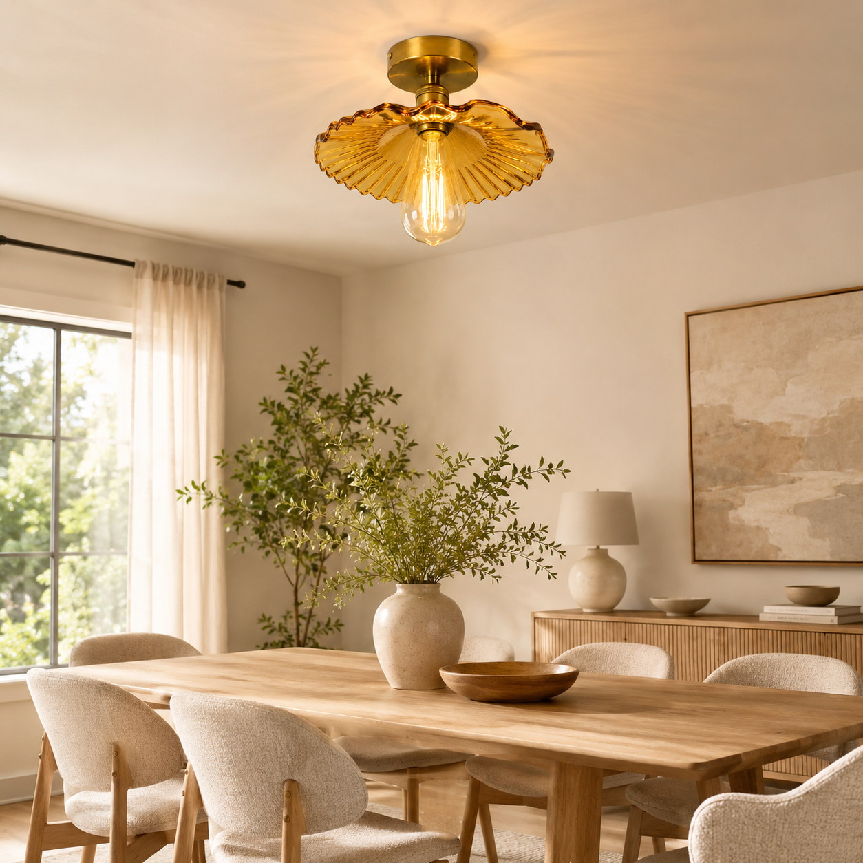 Lotus Leaf / Pleated Umbrella-Shaped Glass Ceiling Light