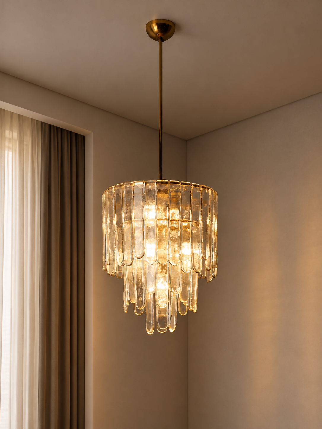 Copper Cascade Chandelier in a refined interior, 3:4 scene hero
