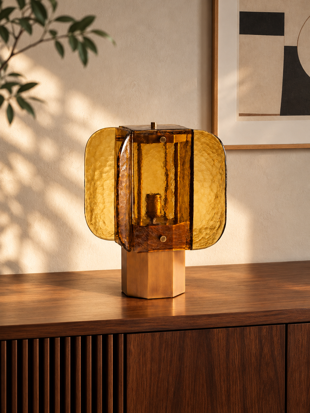 Amber Grid Table Lamp in a refined interior, 3:4 scene hero