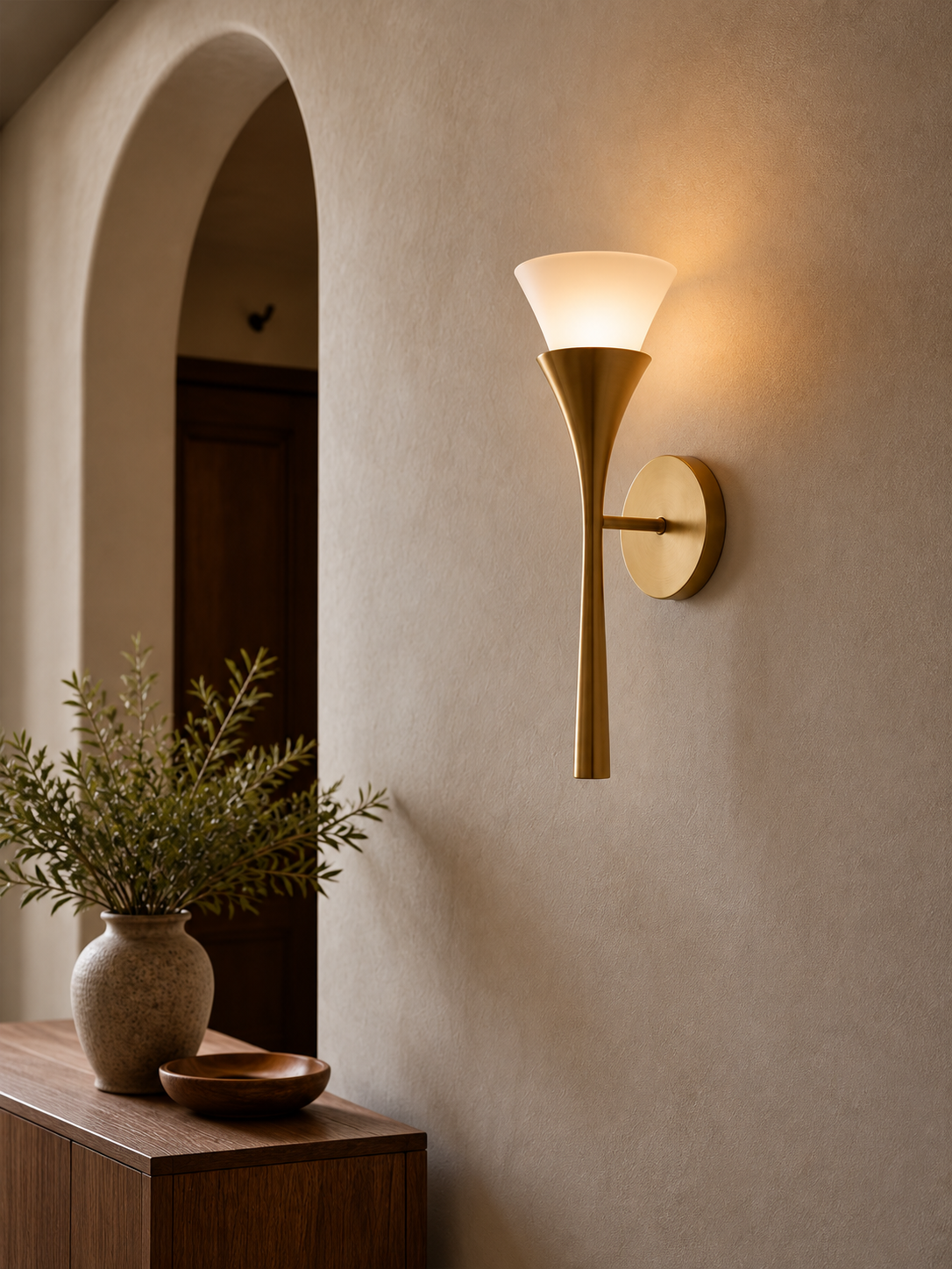 Fleur Nocturne Wall Sconce in a refined interior, 3:4 scene hero