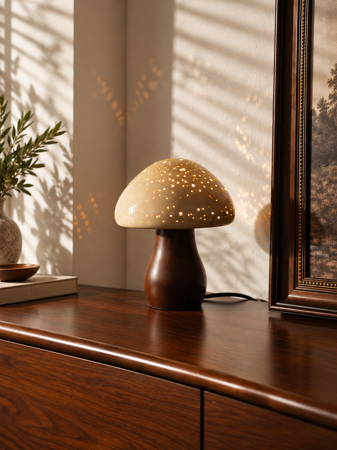 Mushroom Glow Table Lamp in a refined interior, 3:4 scene hero