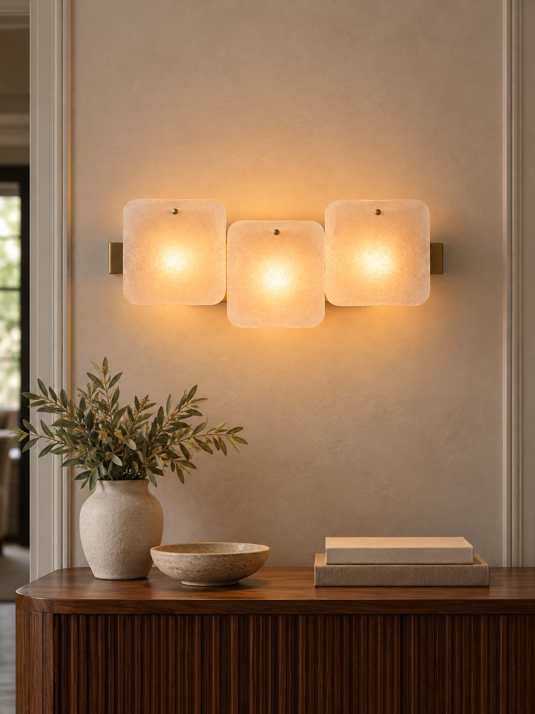 Frosted Glass Wall Sconce in a refined interior, 3:4 scene hero