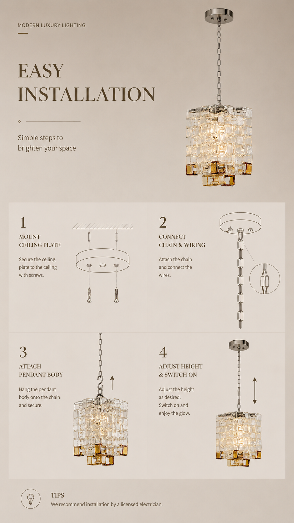 Murano Sugar Cube Glass Pendant Light
