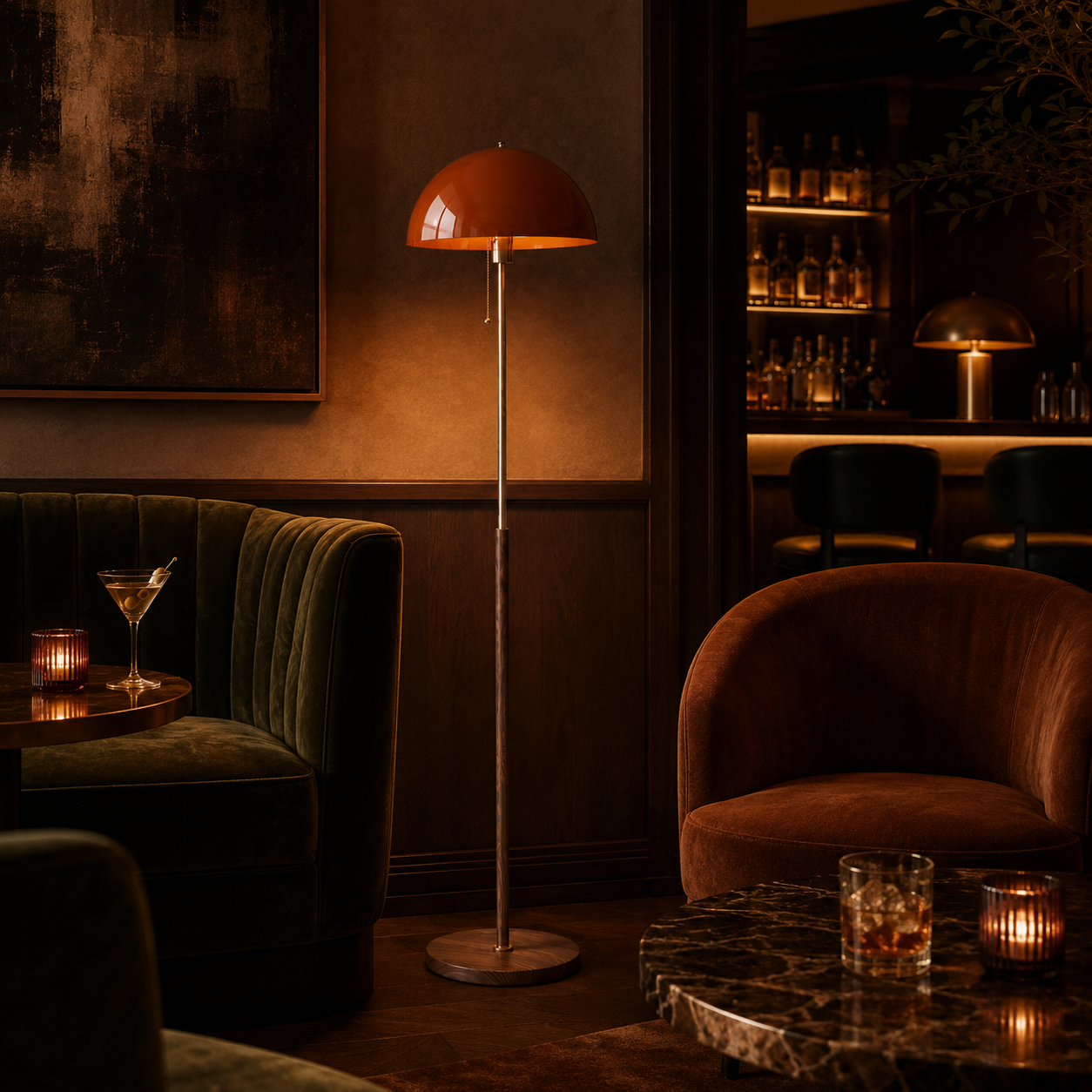 Walnut & Amber Color Floor Lamp