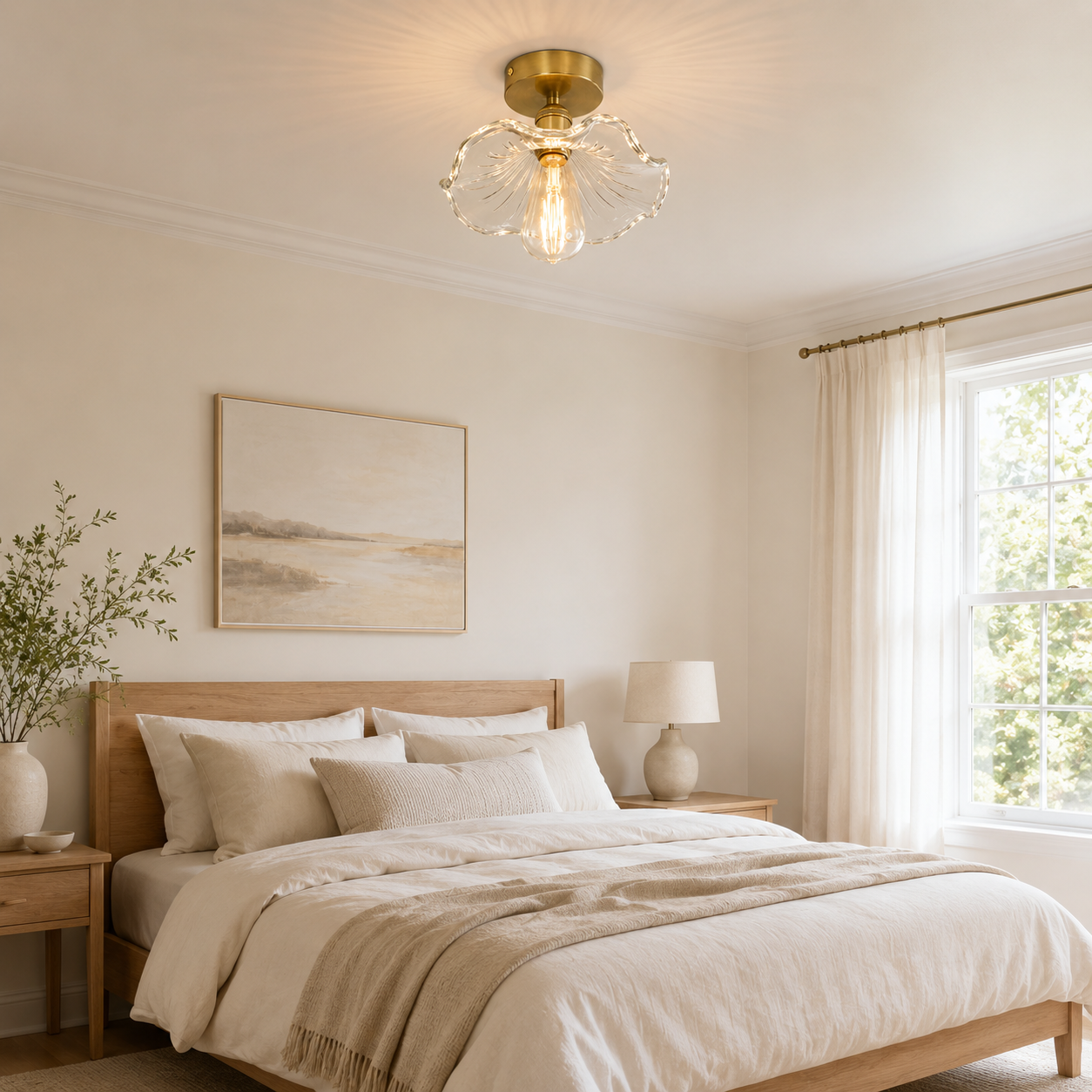 Lotus Leaf / Pleated Umbrella-Shaped Glass Ceiling Light