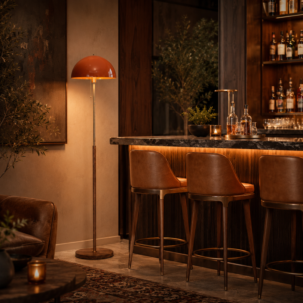 Walnut & Amber Color Floor Lamp