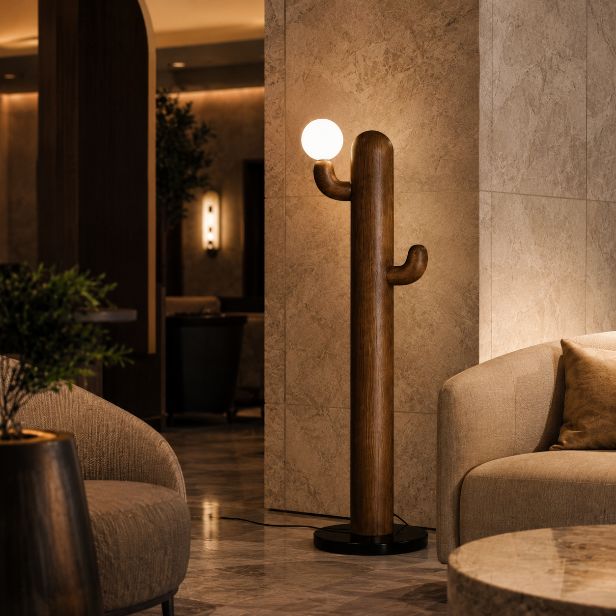 LAMPHAHA Cactus Wood Floor Lamp