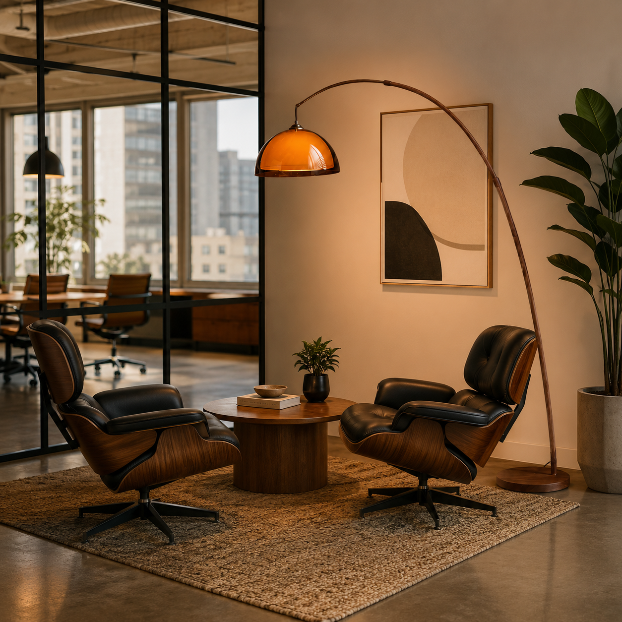 Walnut & Amber Color Bending Floor Lamp