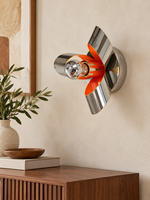 Chrome petal and orange wall light, half-mirrored globe