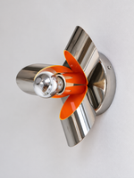 Chrome petal and orange wall light, half-mirrored globe
