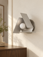 Brushed silver triangular wall sconce opal bulb unlit