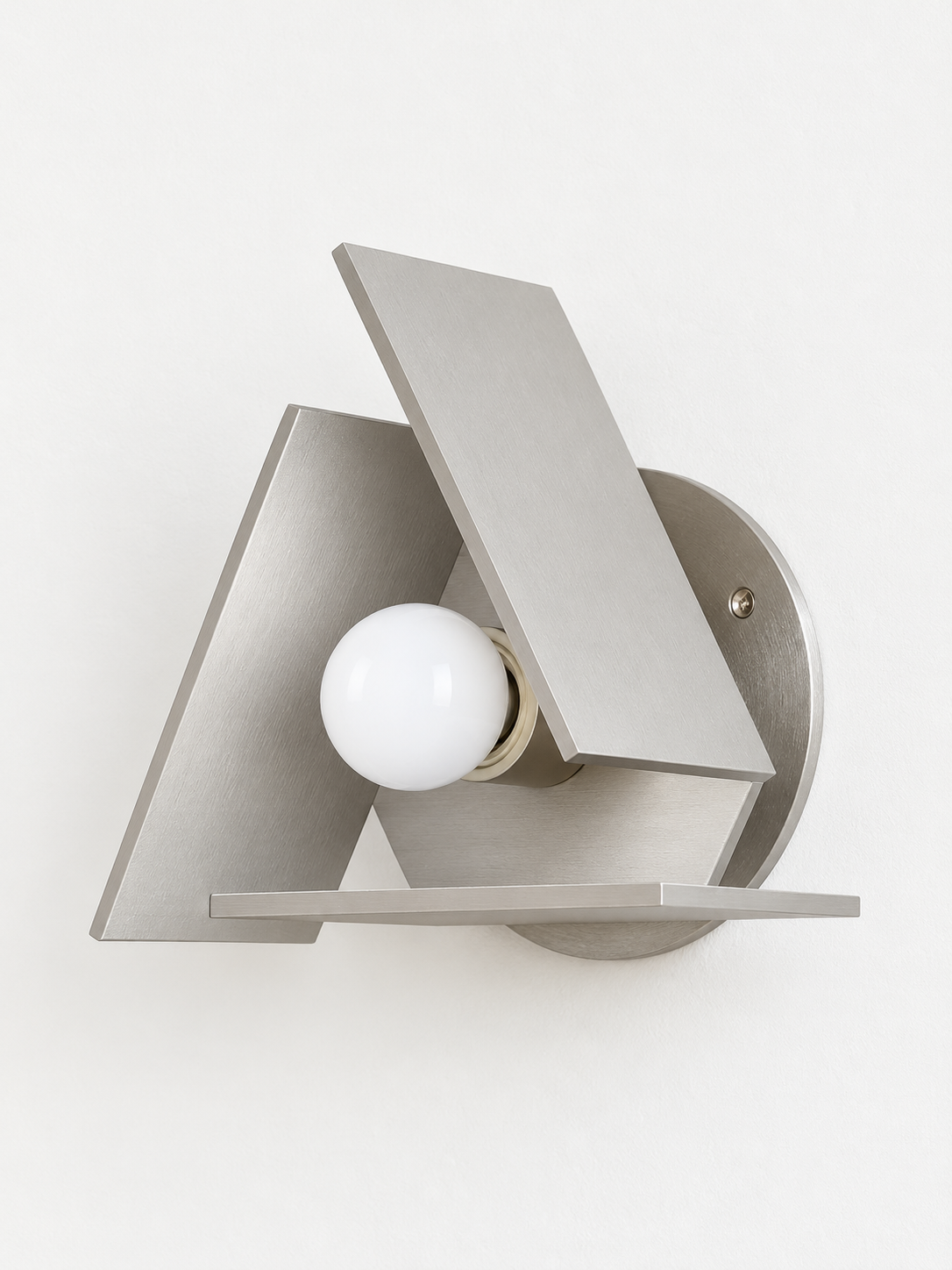 Brushed silver triangular wall sconce opal bulb unlit