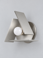 Brushed silver triangular wall sconce opal bulb unlit