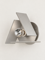 Brushed silver triangular wall sconce half-chrome bulb unlit