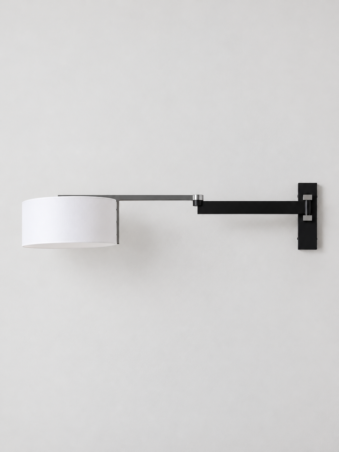 Black and Chrome Swing Arm Wall Lamp, front view