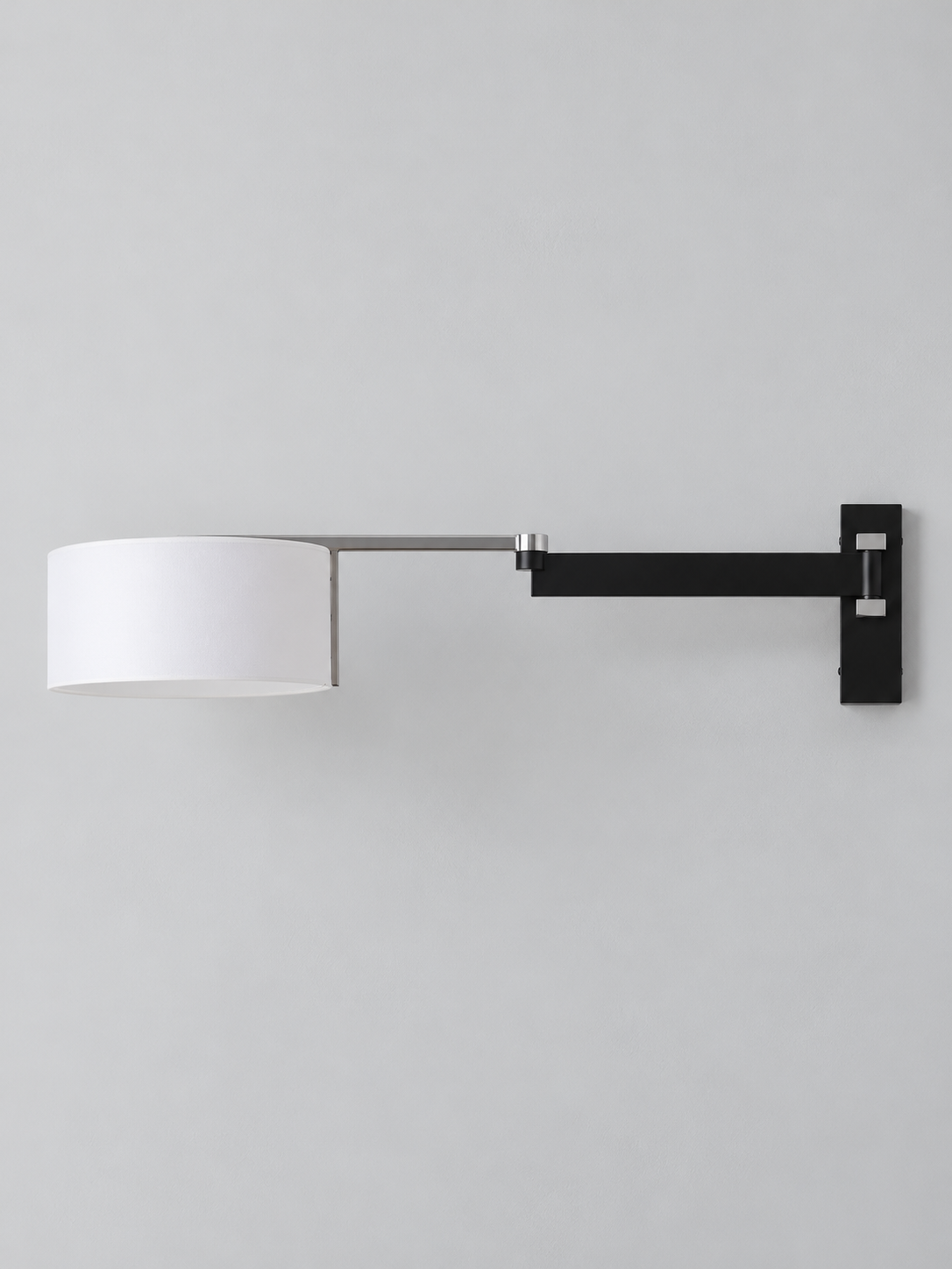 Black and Chrome Swing Arm Wall Lamp, side view