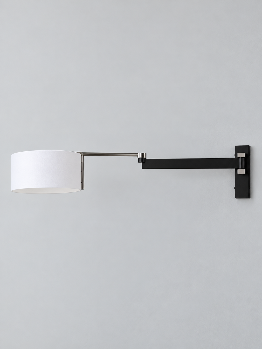 Black and Chrome Swing Arm Wall Lamp, detail view