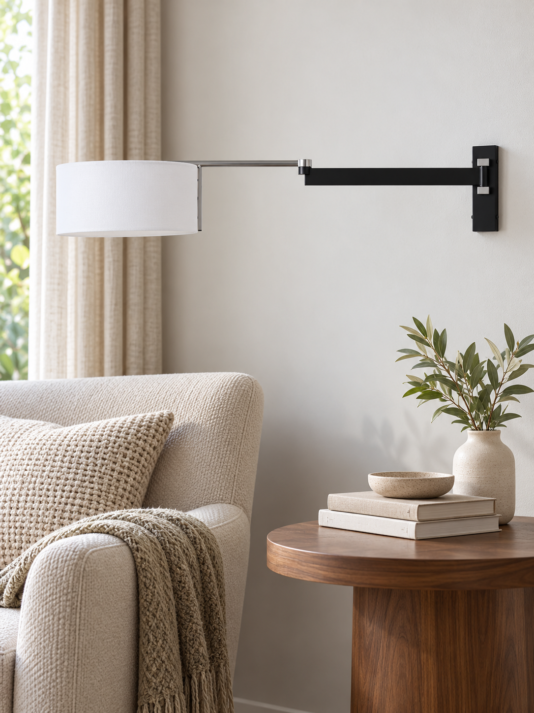 Black and Chrome Swing Arm Wall Lamp, interior setting