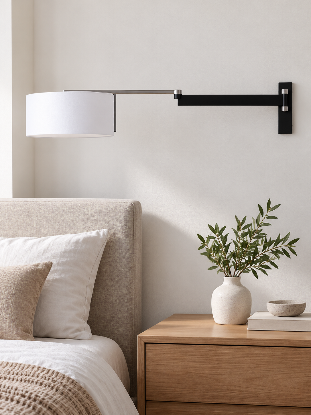 Black and Chrome Swing Arm Wall Lamp, alternate view