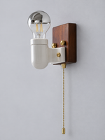 Ceramic and Wood Pull Chain Wall Sconce product detail, lamp off