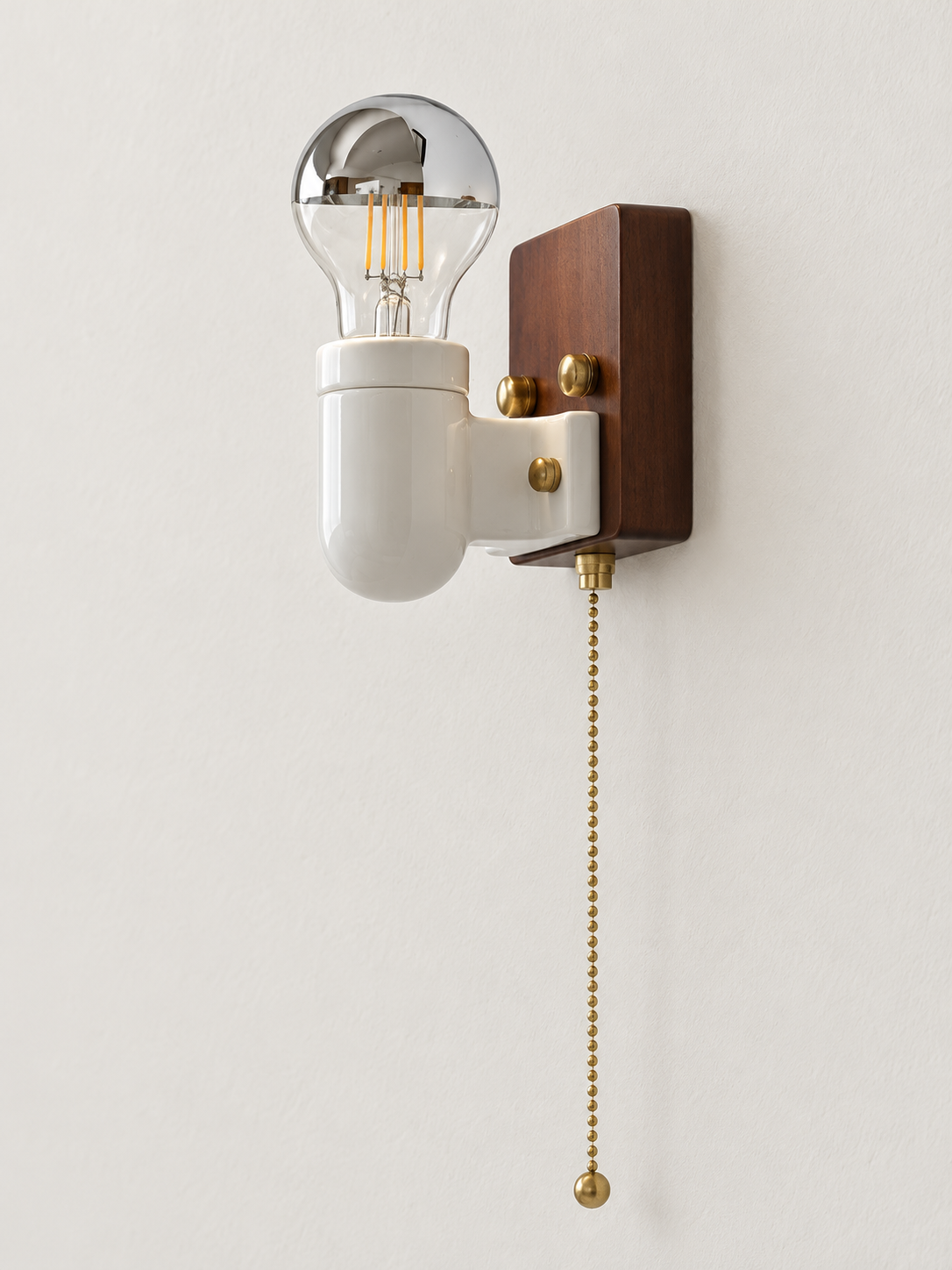 Ceramic and Wood Pull Chain Wall Sconce product detail, lamp off